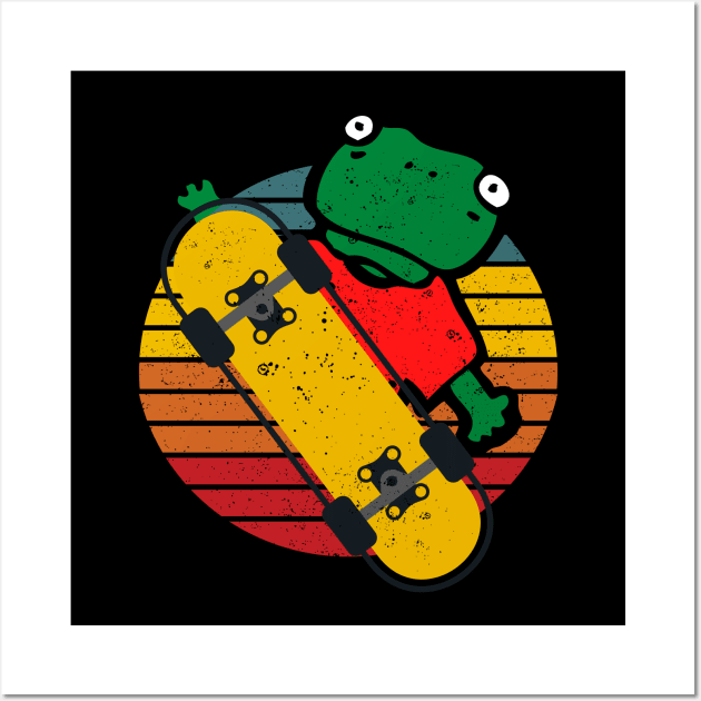 Retro frog on skateboard.Skateboarding gift Wall Art by FullOnNostalgia